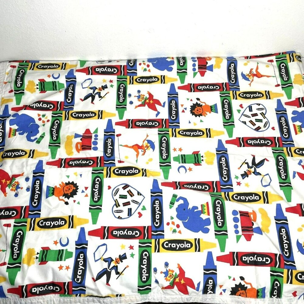 Vintage Handmade Crayola Crayons Blanket Bed Throw Primary Colorful 54" x  44" - Picture 10 of 11